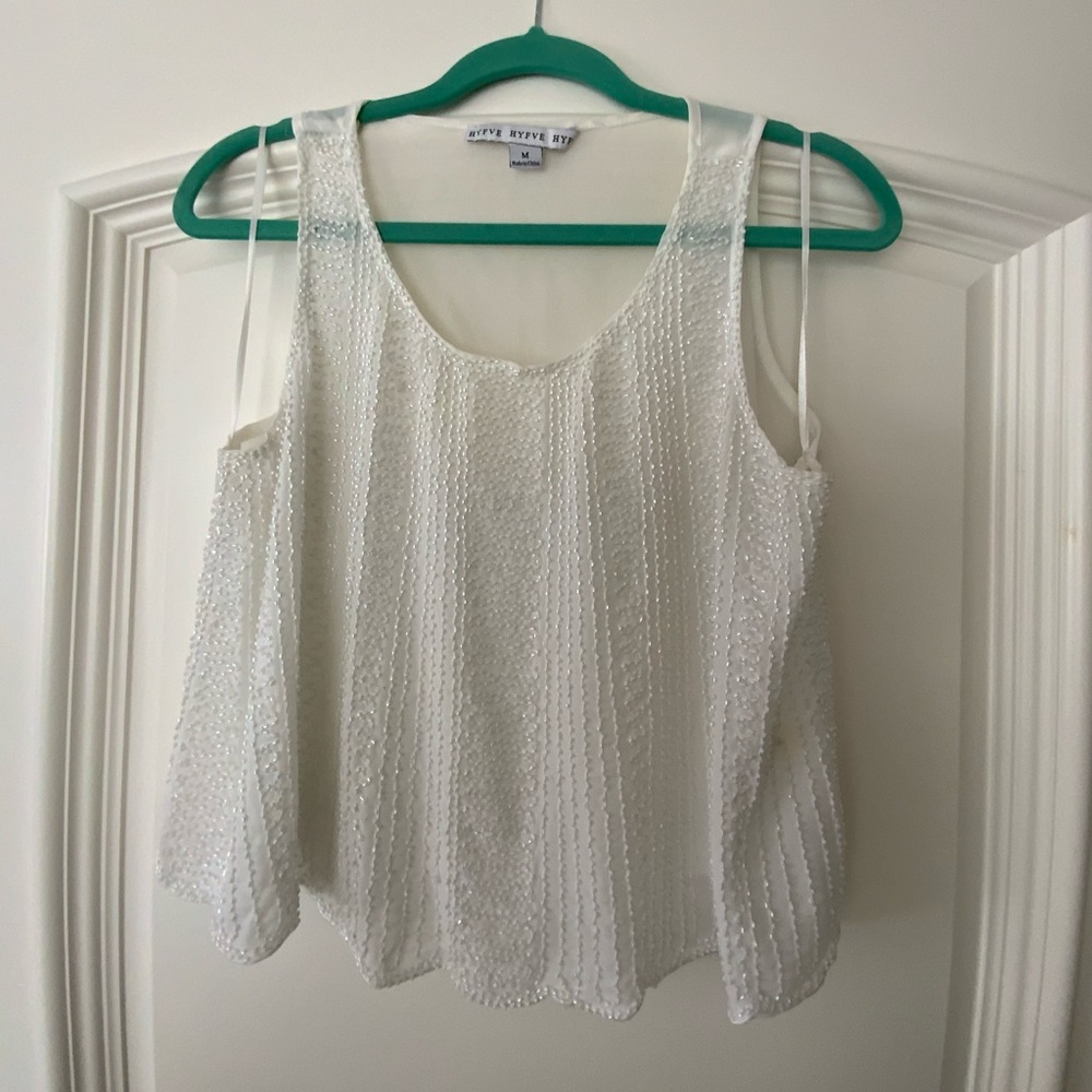 White Cropped Beaded Top - M